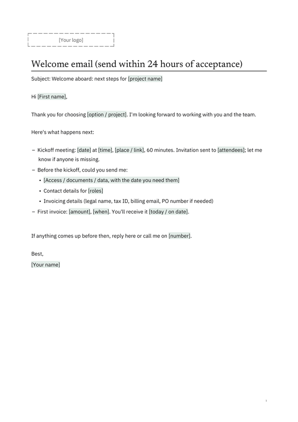 First page of the client version of E5, Kickoff & Onboarding Plan