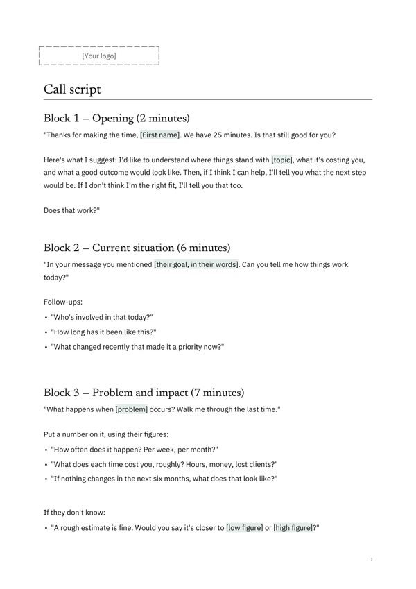 First page of the client version of F1, Discovery Kit