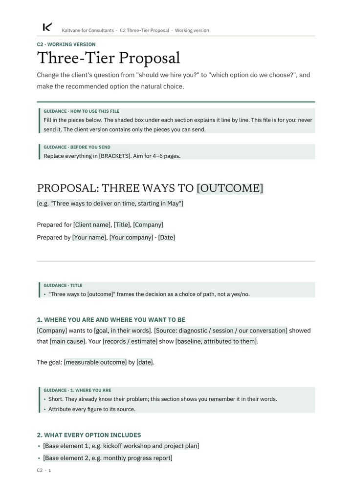 First page of the working version of C2, with the guidance box.