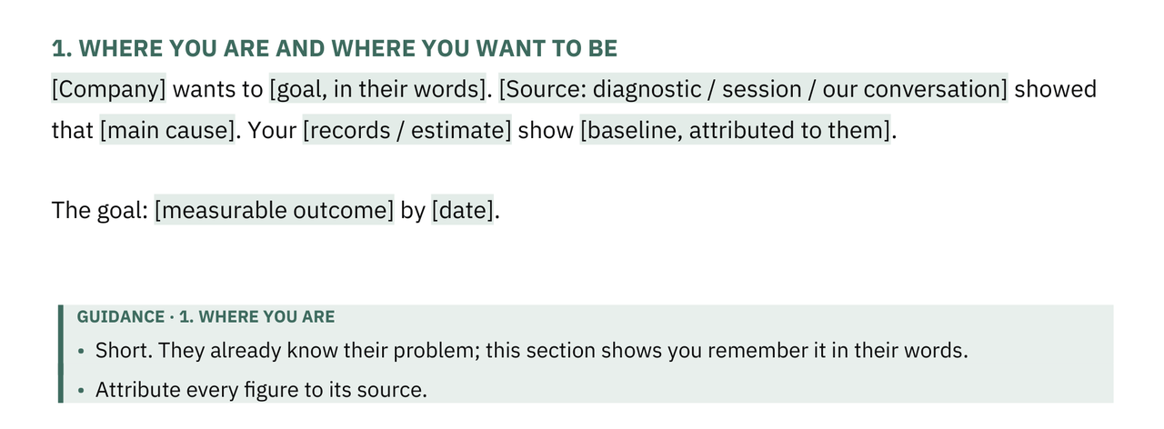 Working version of the same page: the same section, with a shaded guidance box under it.